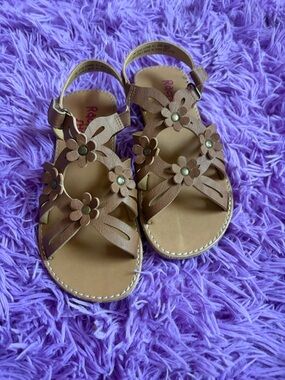 Kids Brown Floral Strap Sandals